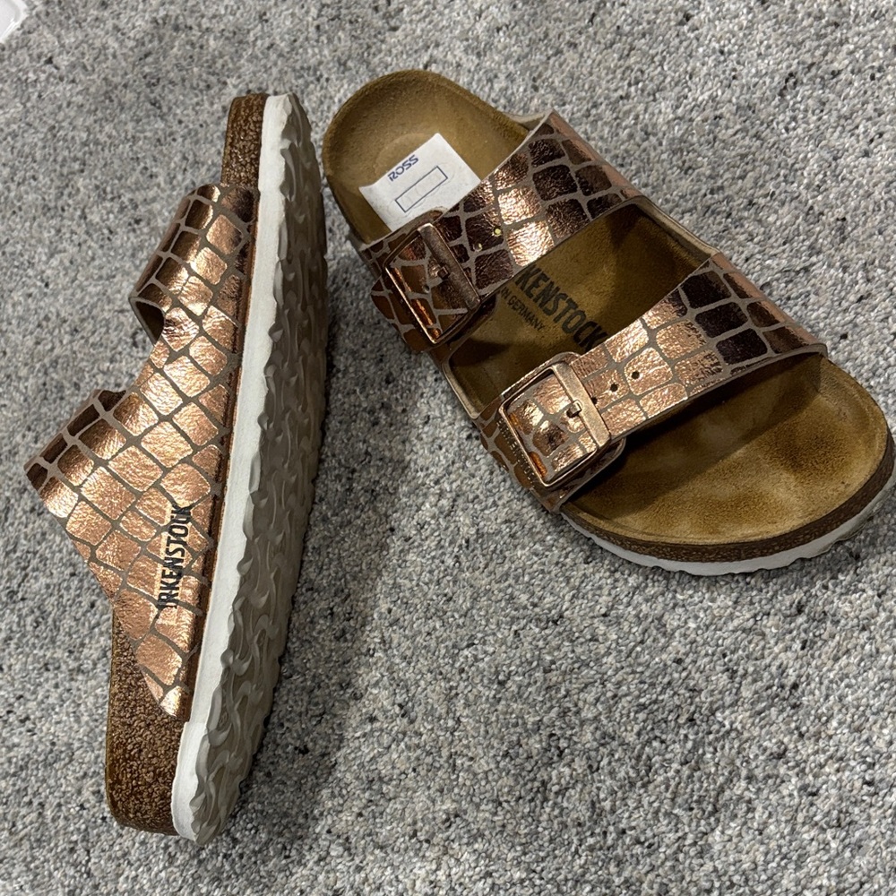 Birkenstock Metallic Croc-Pattern Sandals - Picture 2 of 15